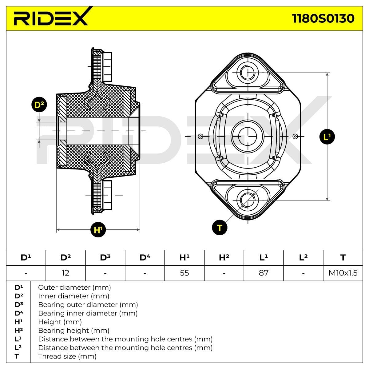 RIDEX 1180S0130 Copela de amortiguador Trasero sin rodamiento de bolas Compatible con BMW 5 Touring F11