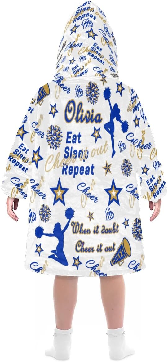 Custom Cheer Blanket Hoodie for Kids Cheerleading Wearable Blanket Hoodie Cheerleader Customized Hoodie