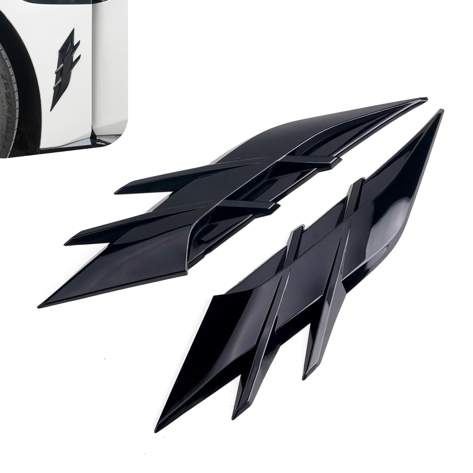 2 PCS Car Side Vent Hoods, 10" x 2.56" Auto Rear Bumper Diffuser Shark Fin Spoilers, Self-Adhesive Front Bumper Side Vent Grill Trim, Universal DIY Decoration for Most Cars (Black)