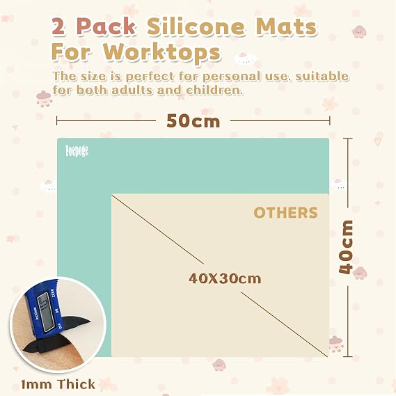 2Pack Silicone Craft Mat: 40x50 cm Silicone Mats for Worktops Large