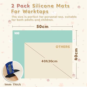 2Pack Silicone Craft Mat: 40x50 cm Silicone Mats for Worktops Large