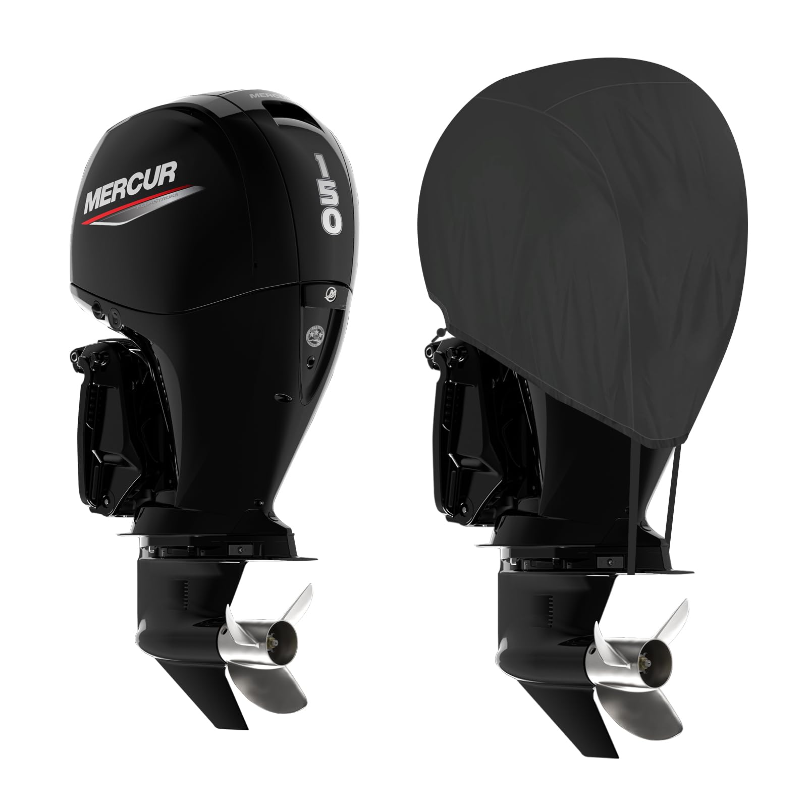 Mionovity Outboard Motor Cover, Heavy-Duty Boat Motor Cover 900D Oxford Waterproof with Soft Cotton Lining, Compatible with Mercury 135HP-150HP - 4STR 4 CYL 3.0L 2011-2023, Black