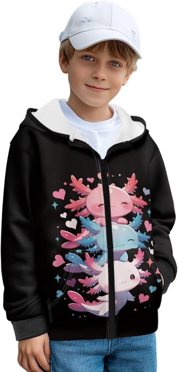 Big Kids Zip Up Hoodie with Pockets Hooded Sweatshirt for Boys Girls Warm Sweatshirt Hoodie for Fall Winter