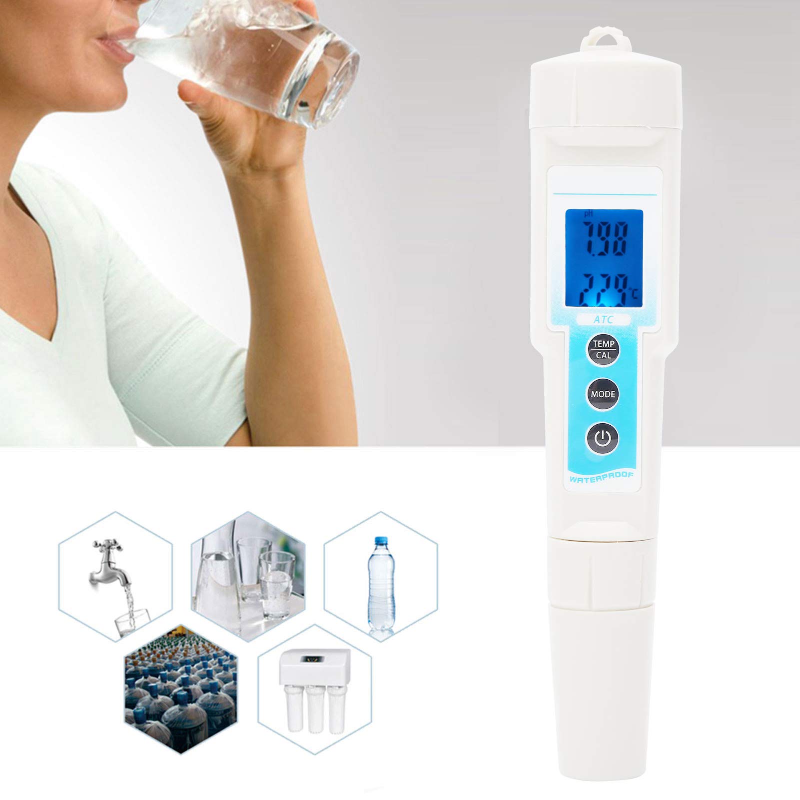 Bolígrafo Probador de Calidad del Agua Multifuncional 5 en 1 pH/EC/TDS/Medidor de Temperatura/Salinidad Monitor de Calidad del Agua para Acuario 188x38x38mm