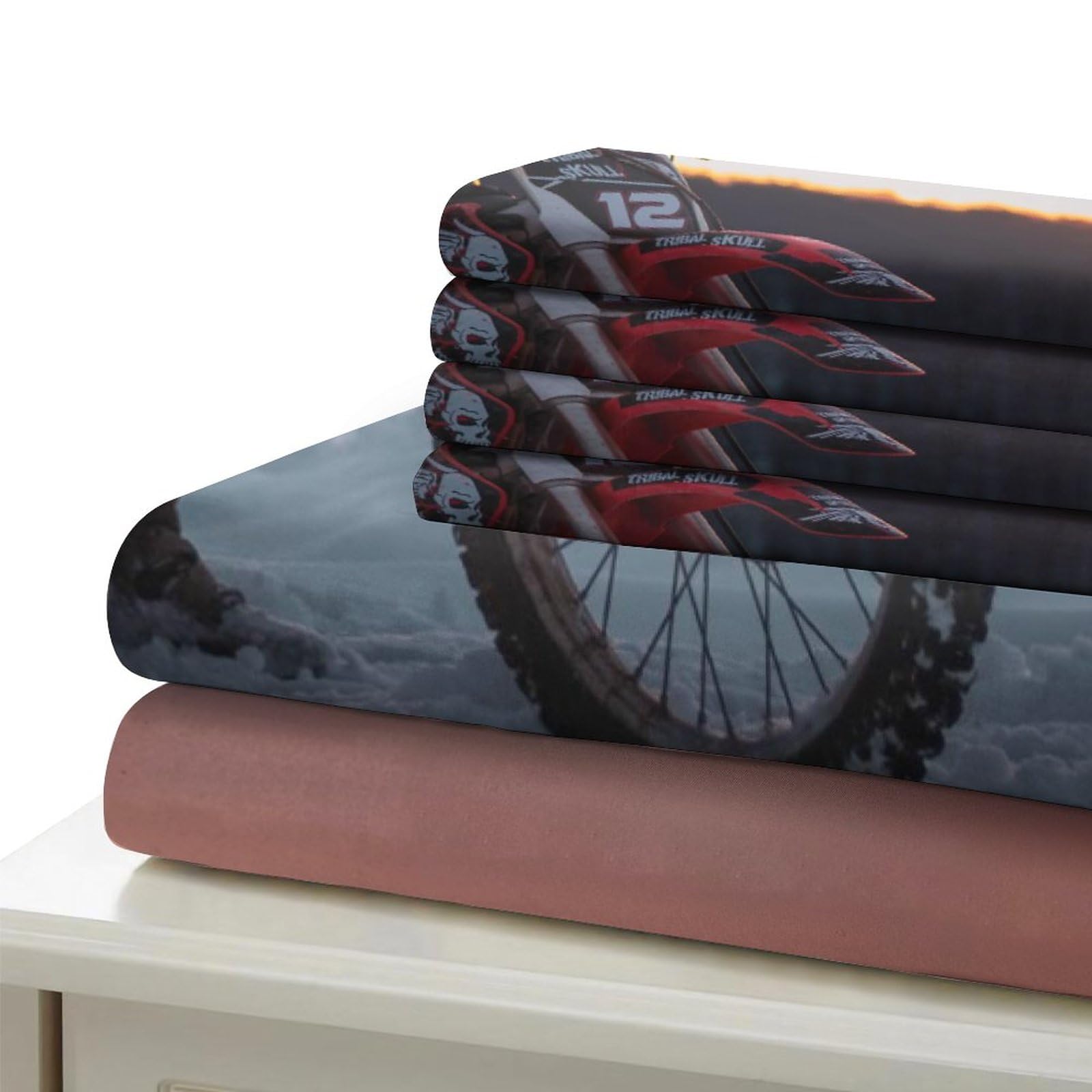 DTREEL Moto Set Di Biancheria Da Letto 3D Con Motocross Moto, Set Copripiumino Colore, Con Stampa in Stampa A Fumetti, Set Da Letto Con Federe Ragazzi E Ragazze Single(135x200cm