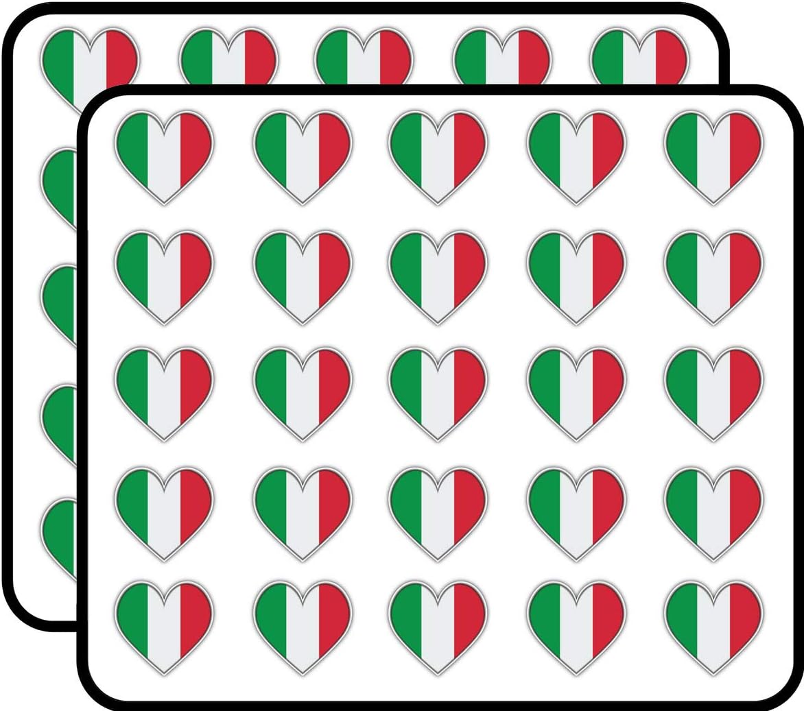 Italy Flag Heart Art Decor Sticker for Scrapbooking, Calendars, Arts, Kids DIY Crafts, Album, Bullet Journals 50 Pack