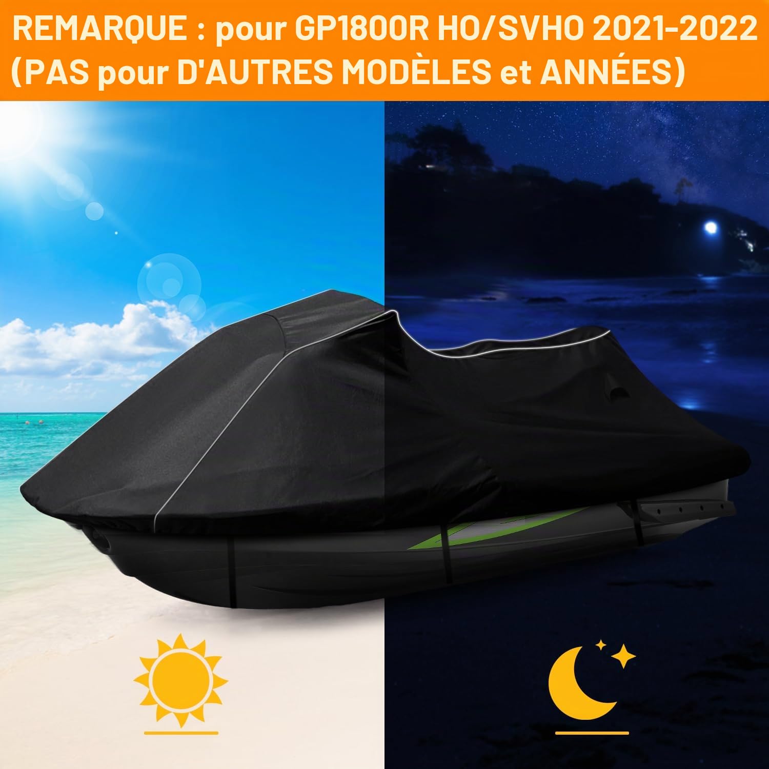 Housse de Jet Ski Compatible avec Yamaha Wave Runner GP1800R modèles 2021-2023 avec Protection UV 600D Oxford et Fermeture éclair étanche.