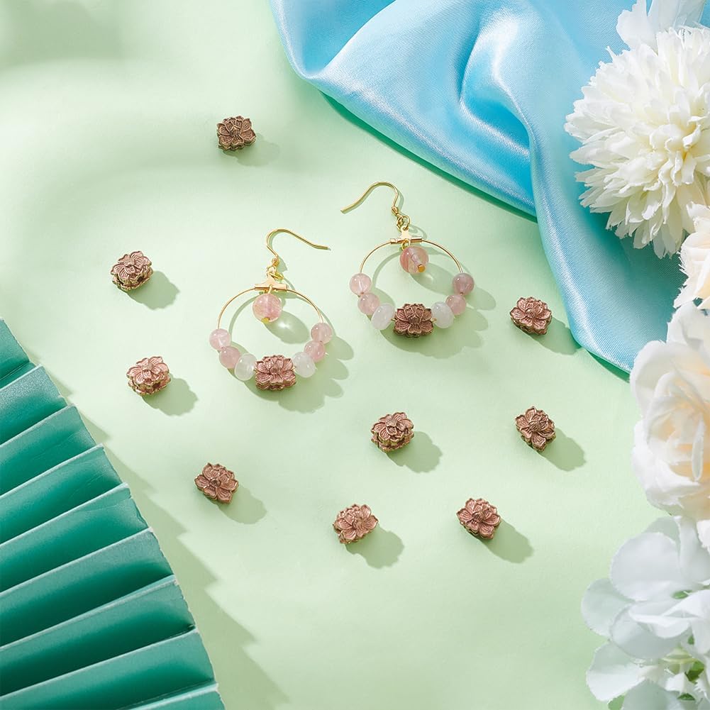 PH PandaHall About 20 pcs Tibetan Metal Flower Beads Brass Unplated Lotus Flower Spacers Beads Charms for Jewelry Makings 9.5x12mm Hole: 2.5mm - Image 4