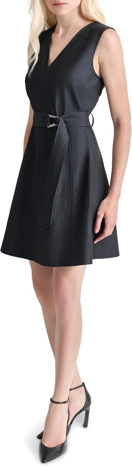 DKNY Women's Sleeveless V-Neck Buckle Belt Mini Dress - Image 3