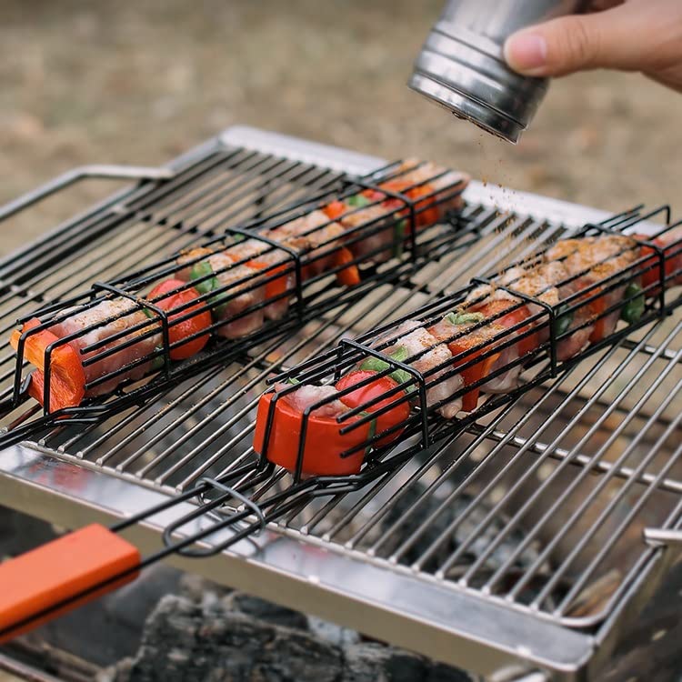 2 Pack Grill cestini, Portatile Grill Basket, BBQ Grigliata Basket per Outdoor Grill con Manico, Acciaio Inossidabile Griglia Basket, Barbecue Grill Basket per Verdure Carne di Pesce