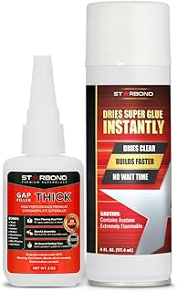 Starbond 2 oz Thick CA Glue with 6 oz Aerosol Activator Bundle Premium Cyanoacrylate Super Glue for Mitre Joint Bonding, Woodworking, Carpentry, Archery Fletching