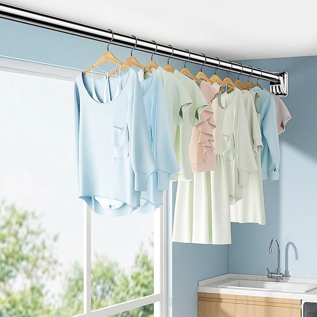 Tringle de Rideau de Douche Réglable Barre Télescopique Extensible 40-250 cm Tringle à Rideaux Tension Sans Percage pour Salle de Bain Cuisine(Blanc,1.1-2.0m/43in-79in)