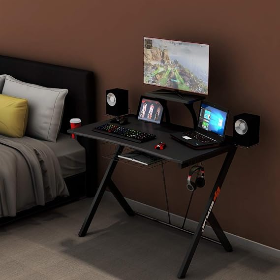 Tangkula Gaming Desk, E-Sport Gaming Workstation, Multifunctional Computer Desk Gamer Desk, PC Desk with Headset Hook, Cup Holder