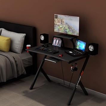 Tangkula Gaming Desk, E-Sport Gaming Workstation, Multifunctional Computer Desk Gamer Desk, PC Desk with Headset Hook, Cup Holder