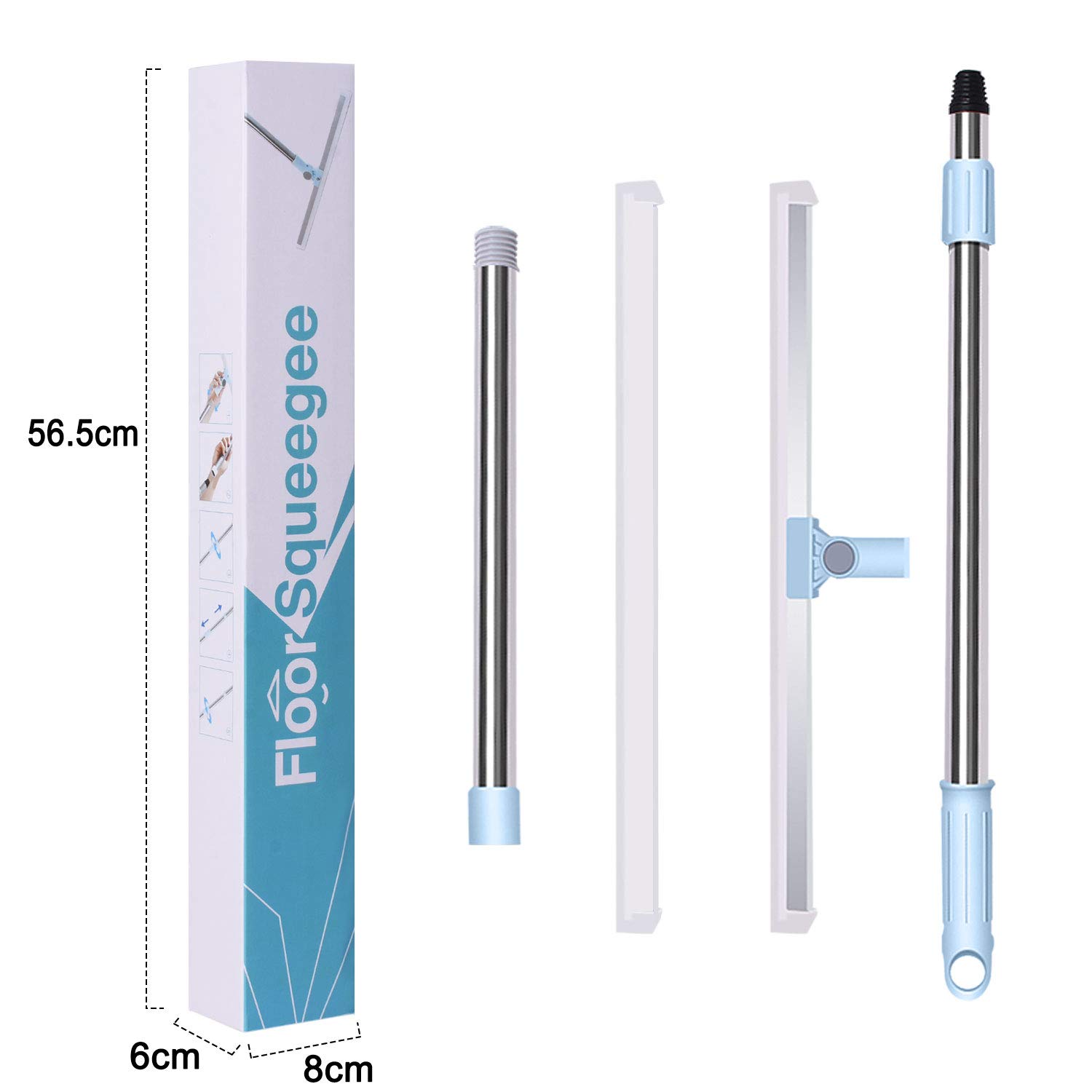 Escobilla de Goma de 50 cm Pare Suelo, Escoba de Goma con Mango 130cm Ajustable, Enjugador de Ducha de Alta Resistencia para Cuartos Húmedos, Azulejos, Baño, Suelos, Ventanas