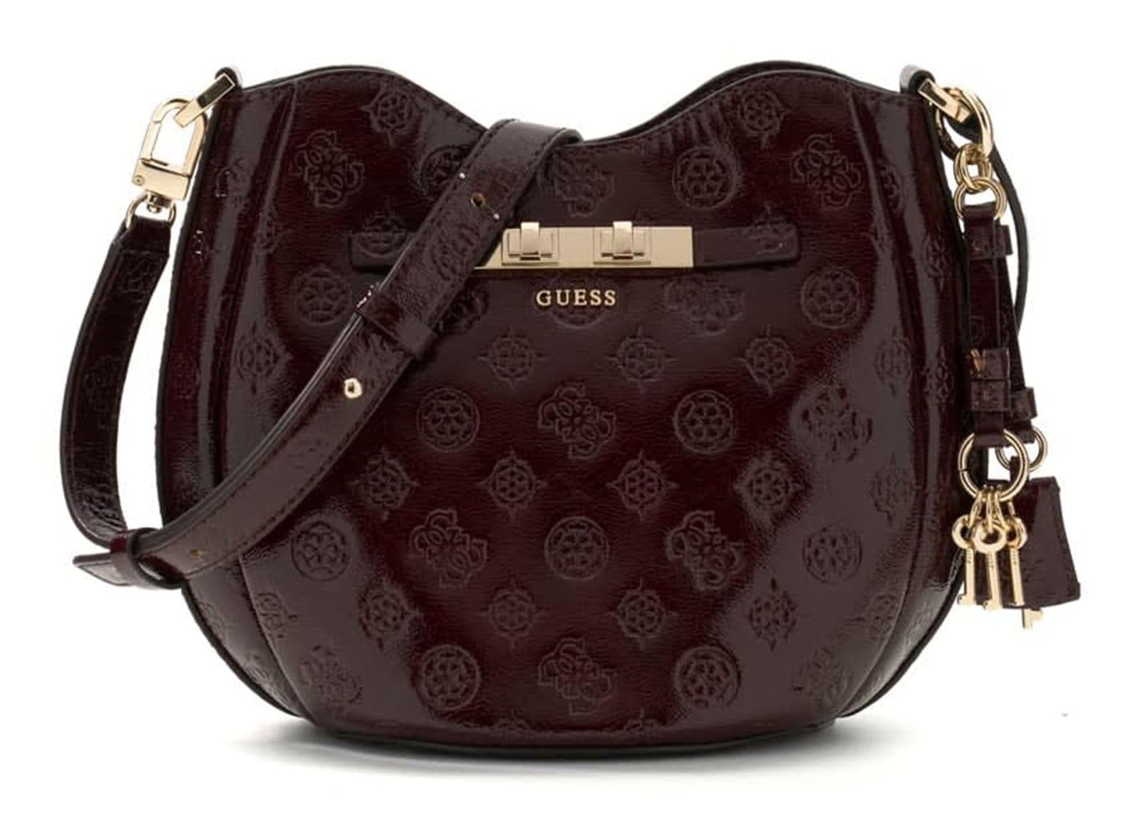 GUESS Umhängetasche Schultertasche Carmella Crossbody Bucket Bag Burgundy Logo dunkelrot