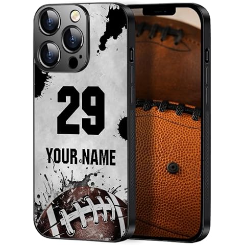 Watercolor Football Phone Case Custom Name Number Football Phone Case for iPhone 16 15 14 13 12 11 Pro Max XR Samsung Galaxy S24 S23 Plus Ultra S22 S21 S20 FE A15 A25 A34 A14 A54 A53 A03S Cover