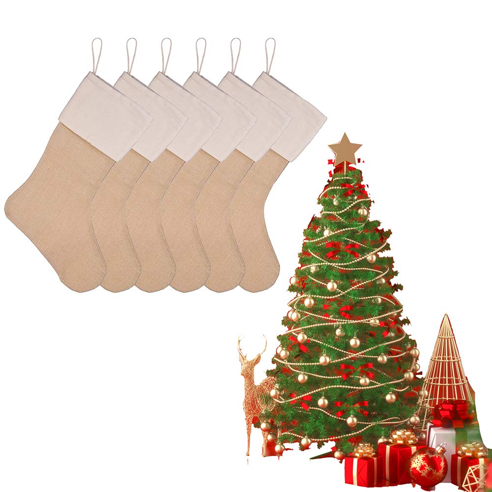 Lot de 6 sacs cadeaux de Noël marron avec boucle de suspension pour sapin