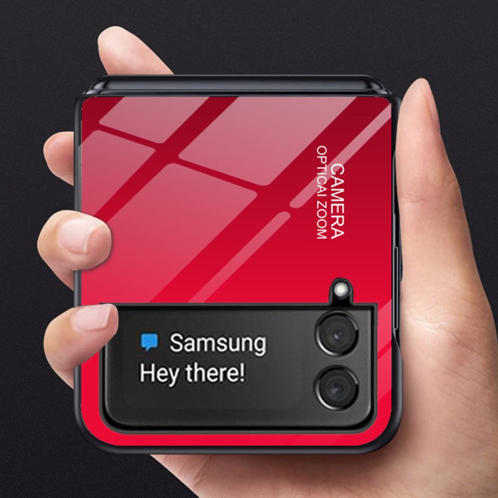 Do etui ZFlip4 do Samsung Galaxy Z Flip 4 Z Flip 3 2 Jednolity kolor gradientowy wzór Twarde etui na telefon ze szkła hartowanego, fioletowy granatowy, do Samsung Z Flip 1