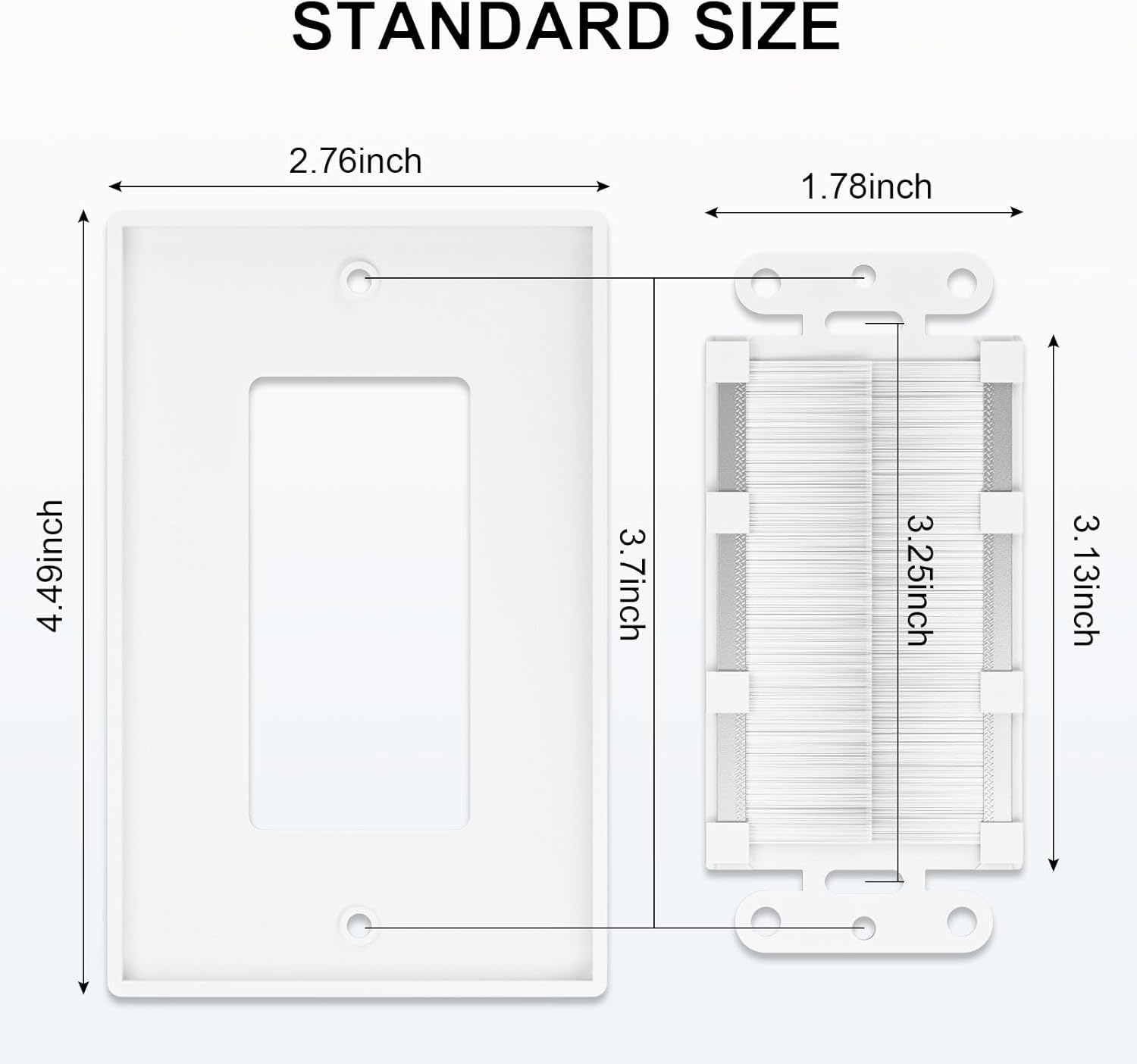 FGB 10 Pack Brush Wall Plate with Low Voltage Mounting Bracket, Cable Pass Through Wall Plate for Wires, Single Gang Cable Access Strap, Wall Socket - White