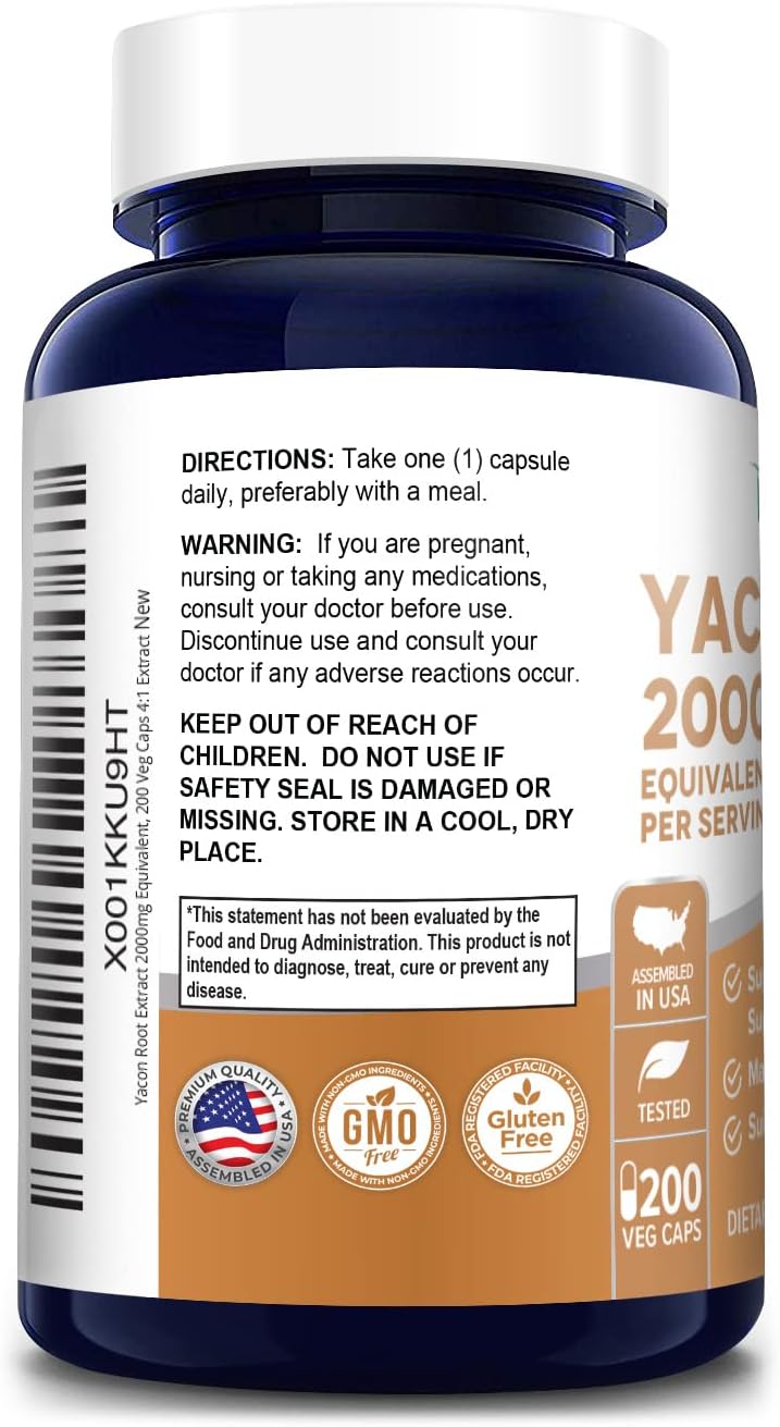 NusaPure Yacon Root Extract 2000mg 200 Vegetarian Capsules (Extract 4:1, Non-GMO & Gluten Free)