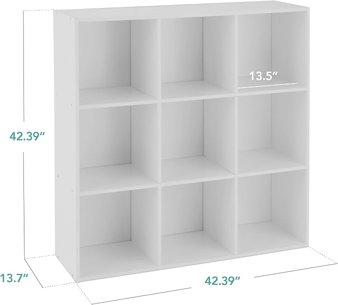 9-Cube Storage Organizer, 13.5in Shelf Opening, Bookcase, Display Shelf, Customizable w/ 3 Removable Back Panels – White