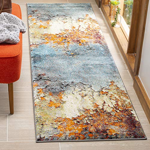 Safavieh Glacier Collection 2'3" X 8' Blue/Multi Gla125B Modern Abstract Non-Shedding Living Room Entryway Foyer Hallway Bedroom Runner Rug #TOP2