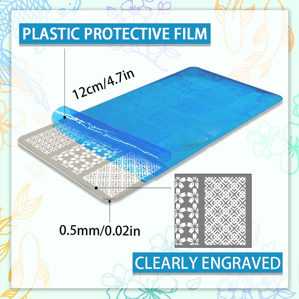 PH PandaHall 5pcs Traditional Chinese Style Nail Stamping Plates, Lucky Words Panda Flower Nail Stamper Texture Nail Art Stencils Stainless Steel Nail Image Plates for New Year Manicure Salon