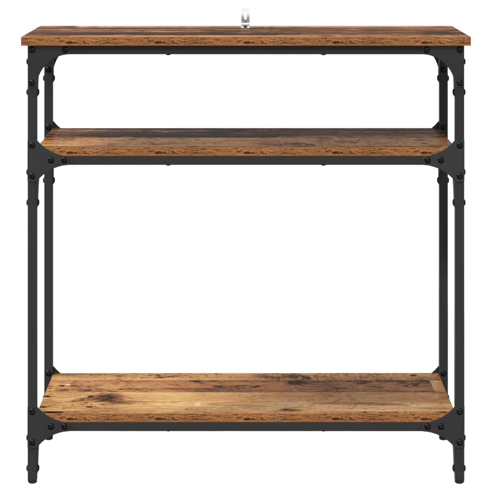 Table console avec étagère en bois vieilli 75 x 29 x 75 cm Cadre en métal pour salon, couloir, couloir avec espace de rangement et fonction de rangement