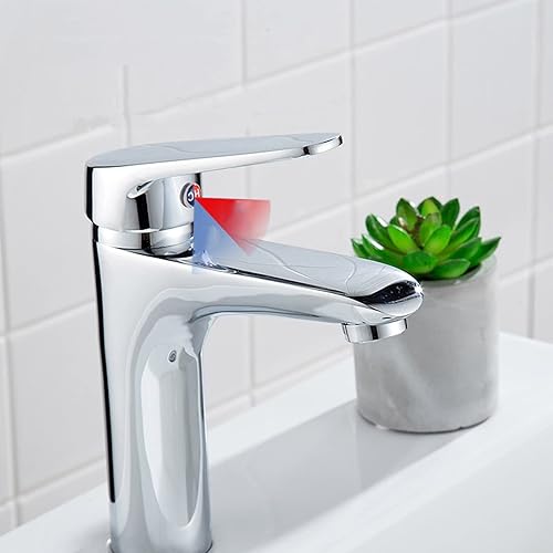 Miniatura 4 de Grifo de lavabo de latón cromado grifo mezclador de lavabo con una manija de un solo orificio grifo de fregadero de agua caliente y fría grifo de