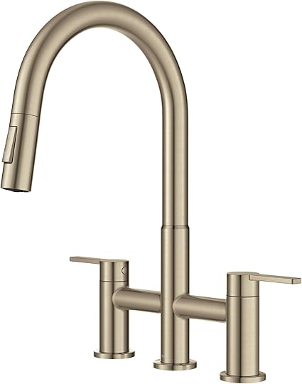 KRAUS Oletto Bridge Kitchen Faucet with Pull-Down Sprayhead in Spot-Free