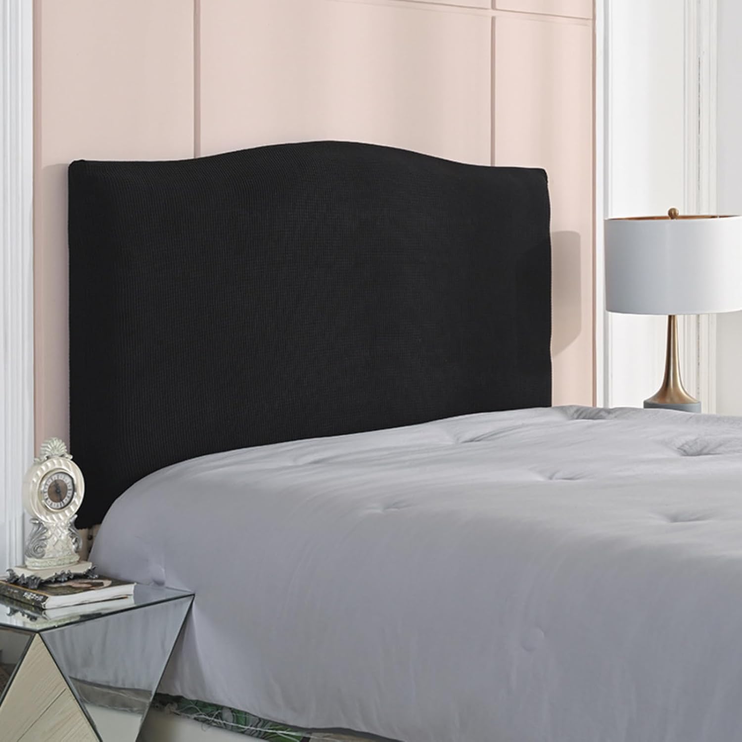 Elastic Version Bed Headboard Slipcover Full Size Bed Headboard Cover Dustproof Protector Cover for Upholstered Bedroom Décor Black Queen Headboard 55-67 in
