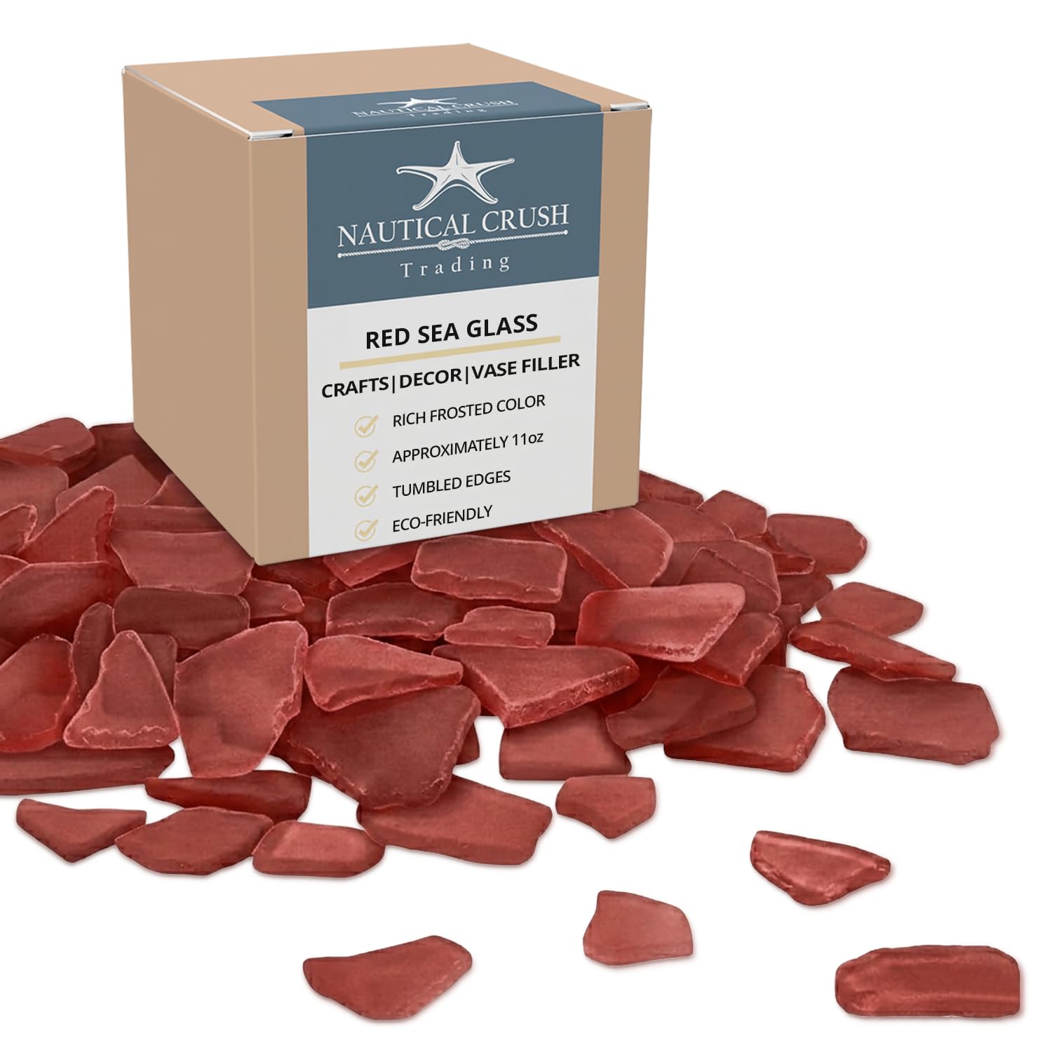 Sea Glass for Crafts – 11oz Red Sea Glass Decor, Tumbled Seaglass, Beachglass for Crafts, Seaglass for Beach Accents, Coastal DIY Supply, Nautical Vase Filler
