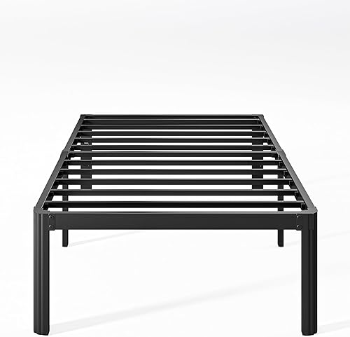 Miniatura 53 de Marco de cama de metal de alta resistencia de 16 pulgadas, marco de cama de plataforma tamaño matrimonial, no necesita somier, sin ruido, fácil