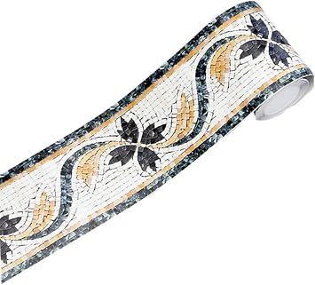 Amhao 3D Mosaic Embossed Wallpaper Border Floral Wall Border Paper Peel and Stick Wall Tile Borders for Bathroom Kitchen Backsplash Sticker Black
