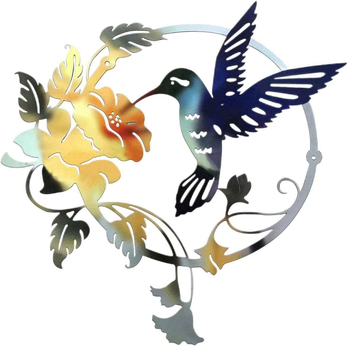 Round Metal Hummingbird Silhouette Wall Decoration,Wall Decoration Metal Wall Decor Silhouette Art for Gift Present Indoor Outdoor Garden Home Decoration(31x32cm) (blue)