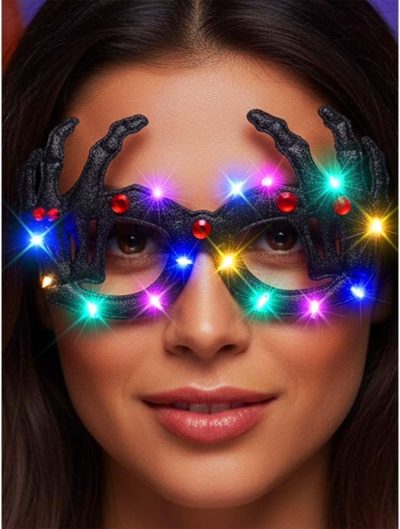 CLOACE LED Halloween Glasses Light Up Novelty Eyeglasses Glitter Cosplay Decorations for Women and Adults