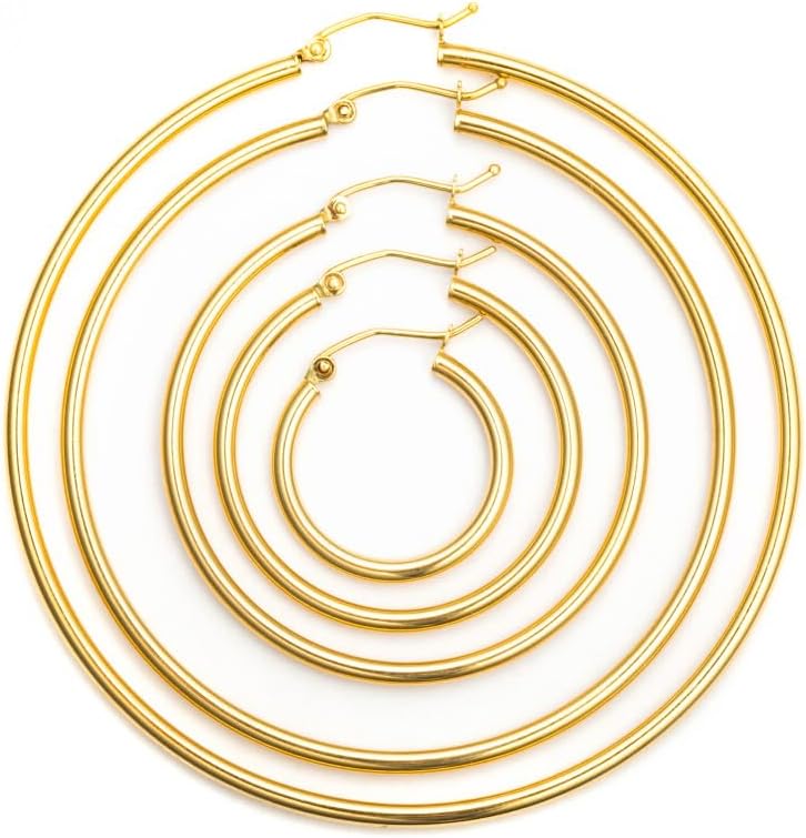 Solid 14K Yellow Gold Latch Back Hoop Earrings for Women 2mm Thick 20-65mm Diameters