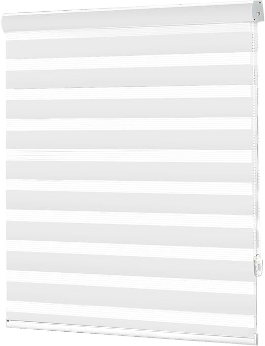 No Tools No Drill Zebra Blinds for Windows Cordless,Customizable Zebra Roller Shades, Dual Layer Blackout-Filtered Privacy Light Control Window Blinds Home Office, Easy to Install