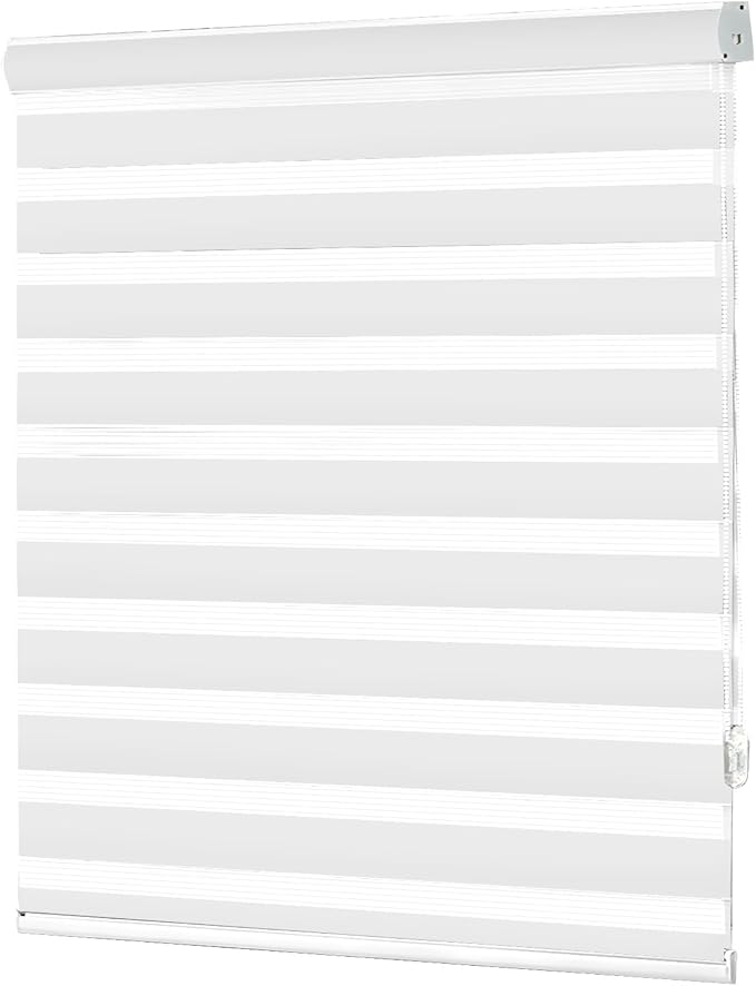 No Tools No Drill Zebra Blinds for Windows Cordless,Customizable Zebra Roller Shades, Dual Layer Blackout-Filtered Privacy Light Control Window Blinds Home Office, Easy to Install