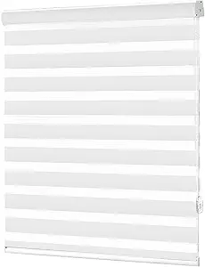 No Tools No Drill Zebra Blinds for Windows Cordless,Customizable Zebra Roller Shades, Dual Layer Blackout-Filtered Privacy Light Control Window Blinds Home Office, Easy to Install