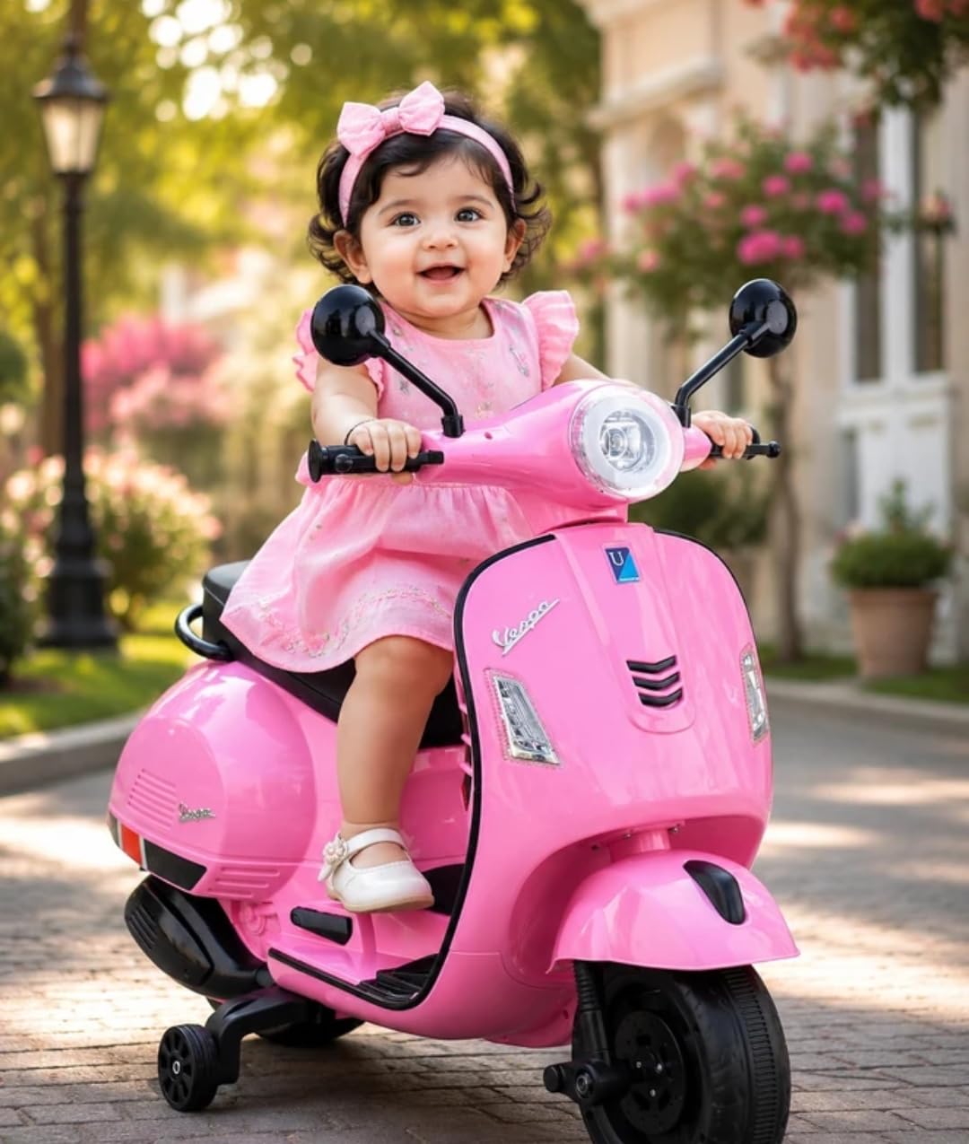 SKYA STAR Vespa 12v Battery Operated Rechargeable Ride On Scooter with Foot Accelerator for Kids, 2 to 6 Years, (Pink)-image-44