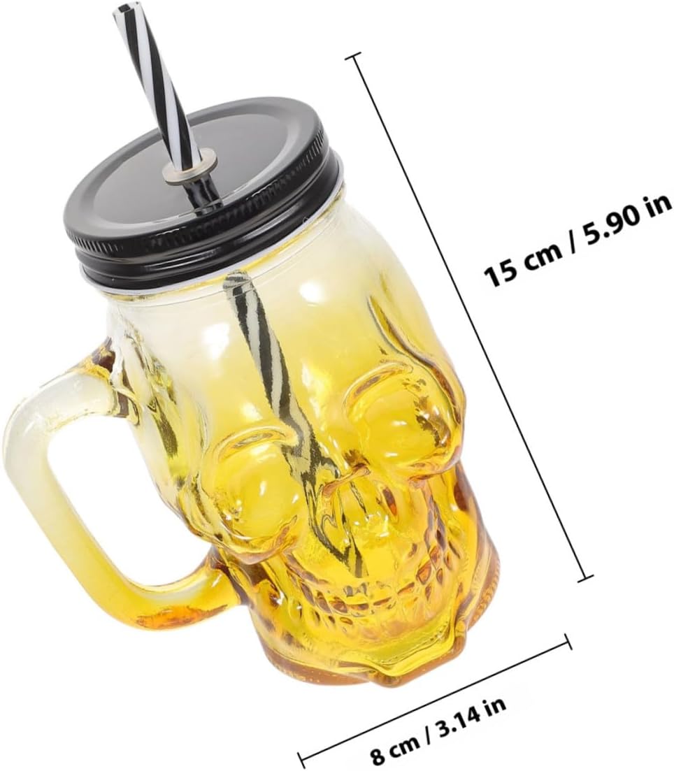 MAGICLULU Halloween Skull Beer Glasses with Handle 500ml Gradient Color Glass Tumbler Set of 2, Party Drinkware for Halloween Beverage and Cocktail Celebration Random Color