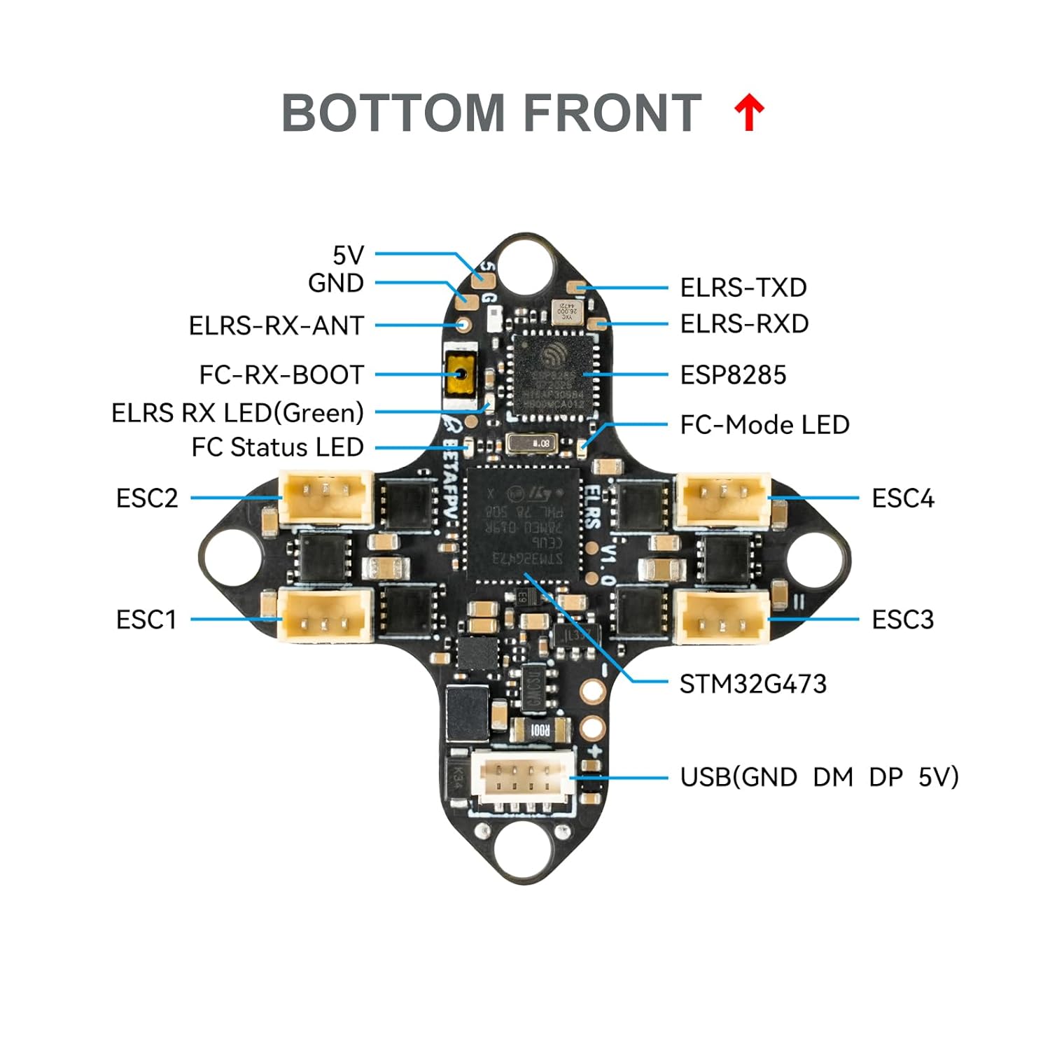 BETAFPV Matrix 1S G4 4IN1 Brushless Flight Controller, Built-in OSD for Analog Mastery, with Onboard Serial ELRS RX, 5V 3A BEC, 12A ESC, 16MB Blackbox, External VTX Soldering Pad for DIY Flexibility
