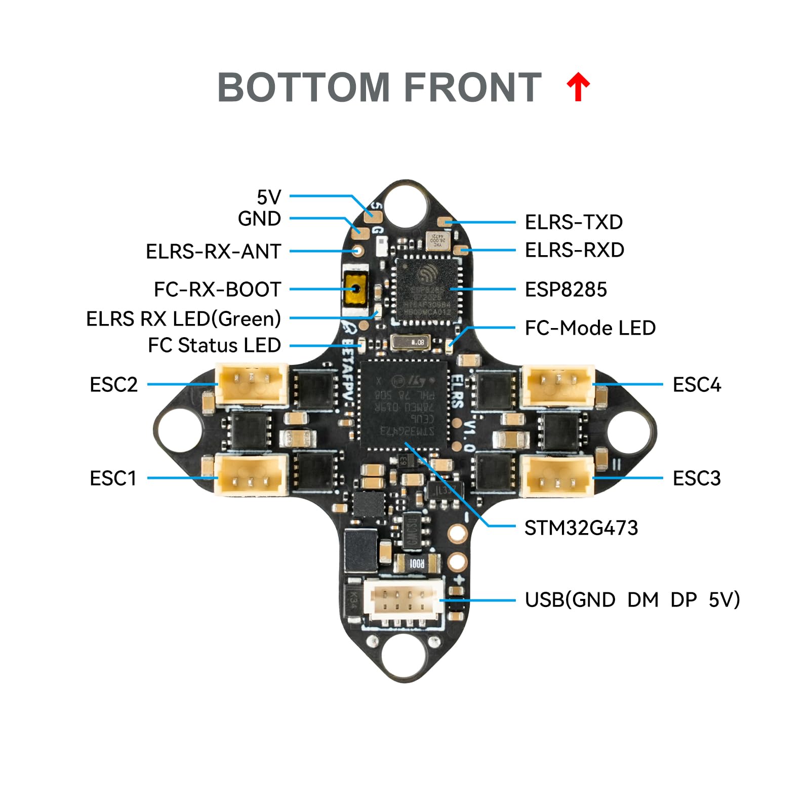 BETAFPV Matrix 1S G4 4IN1 1S Brushless FC 12A ESC ELRS for DIY Flexibility | Equipped with Built-in OSD for Analog Mastery, 5V 3A BEC, High-Capacity 16MB Blackbox & Soldering Pads for External VTX