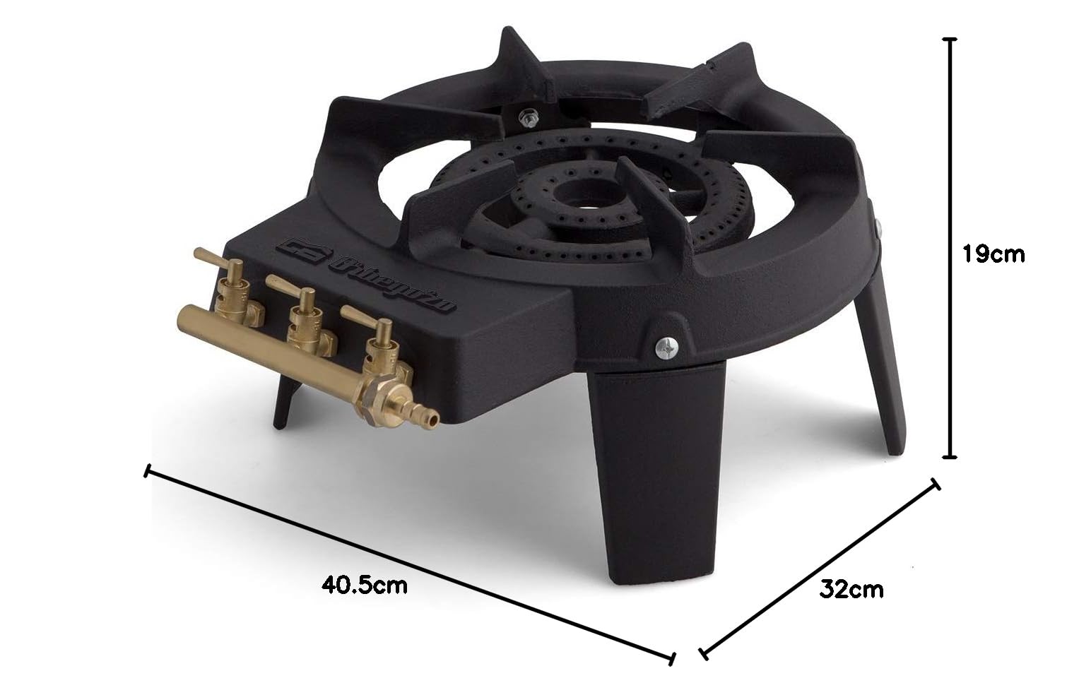 Orbegozo FO 6500 Hornillo gas de hierro fundido, Superficie resistente a altas temperaturas, Tres zonas independientes de encendido, 18 cm de diámetro, Cuádruple corona, Negro
