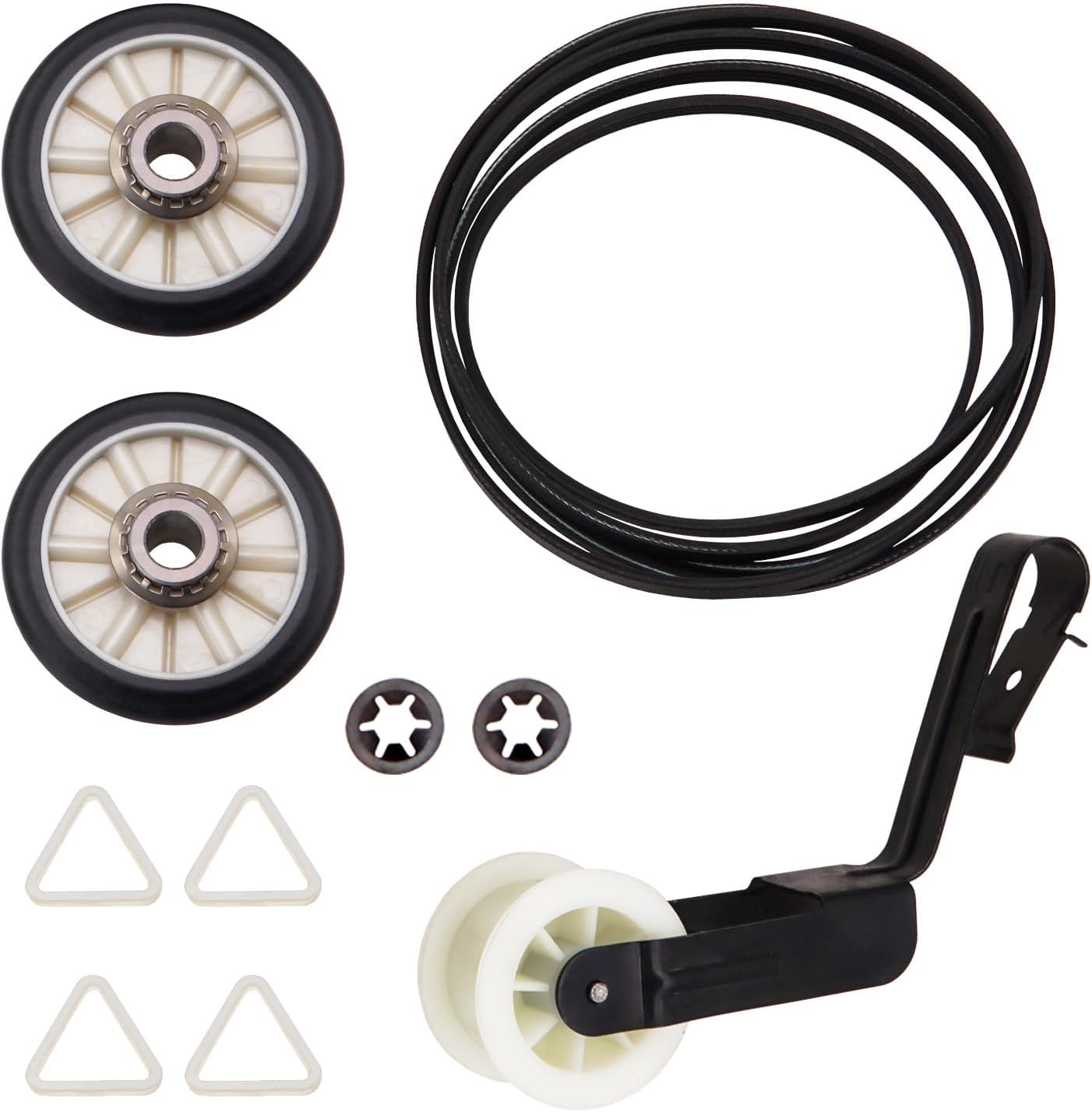 Dryer Repair Kit Replace for Whirlpool WED5050LW0 WED5050LW1 WED5100VQ0 WED5100VQ1 WED5200VQ0 WED5200VQ1 WED5100SQ0 WED5300ST0 - Drum Rollers 14210017, Belt 341241, Idler Pulley 14210023
