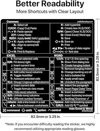 Miniatura 2 de Pegatina para Mac Excel y Word Shortcuts 2023, adhesivo de vinilo para atajos de teclado Afterplug para MacBook ProAir de 13 a 16 pulgadas,
