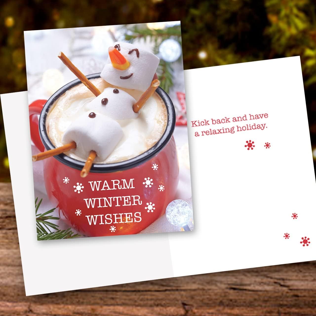 Canopy Street Cocoa Snowman Holiday Card Pack / 25 Winter Wishes Cards Set/Hot Chocolate Marshmallows Greeting With Inside Verse / 4 5/8" x 6 1/4" Cozy Christmas Cards With White Envelopes