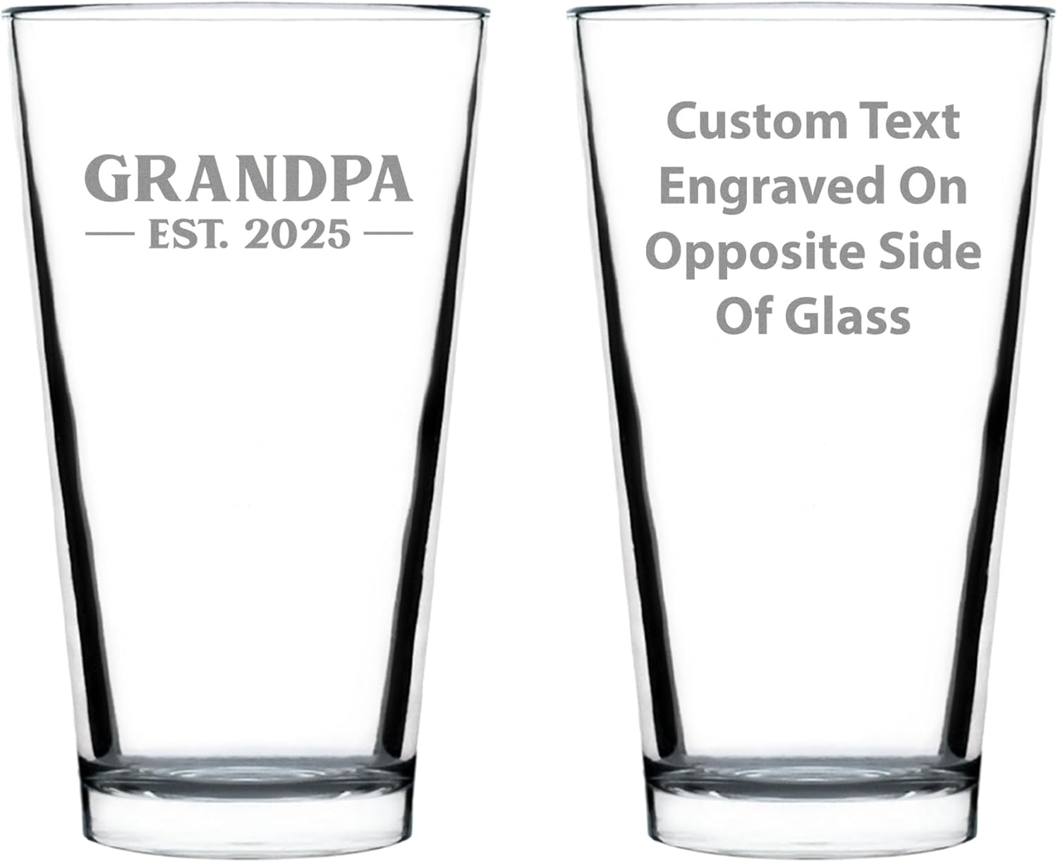 Custom Grandpa Est 20XX - New Grandfather Pint Glass Gift for First Time Grandparents - Personalized Bold 16 Oz Glasses